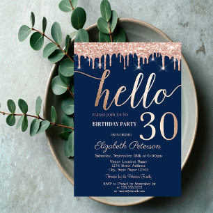 Glitzer Tropfens Navy Blue 30. GeburtstagsParty Einladung