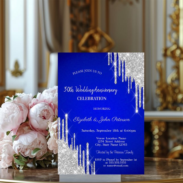 Glitzer Tropfens Royal Blue Wedding Einladung (Von Creator hochgeladen)