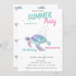 Glitzer Turtle Summer Geburtstag Einladung