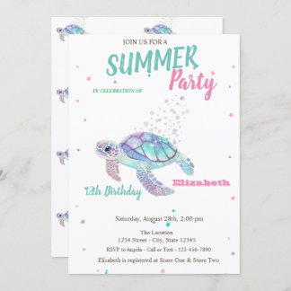 Glitzer Turtle Summer Geburtstag Einladung