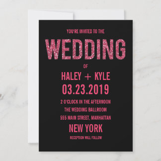 Glitzer-Typografie-Hochzeitseinladung in Schwarz/R Einladung