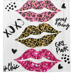 Glitzer-Typografie mit Lippenmuster Duschvorhang