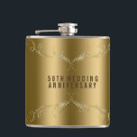 Glitzer- und Blumenrahmen über Gold Flachmann<br><div class="desc">Elegante Wirbel aus Glitzer und Gold umrahmen den goldenen Hintergrund. Anpassbarer Text. Wenn Sie Hilfe bei der Anpassung eines meiner Designs benötigen,  kontaktieren Sie ArtOnWear Designer. Kostenlose Textformatierung mit Live-Hilfe auf Anfrage.</div>