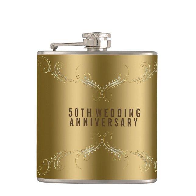 Glitzer- und Blumenrahmen über Gold Flachmann (Vorderseite)