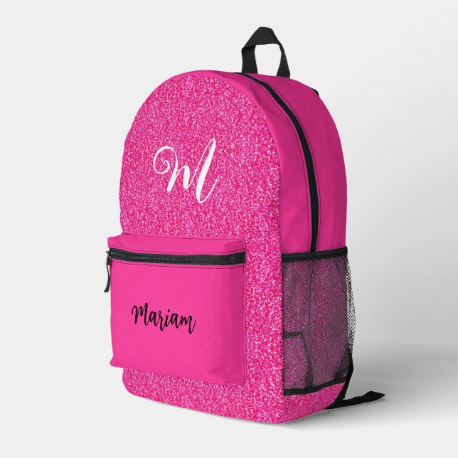 Glitzer und Bright Hot Pink Color - Monogramm Bedruckter Rucksack (Rückseitige Ecke Rechts)