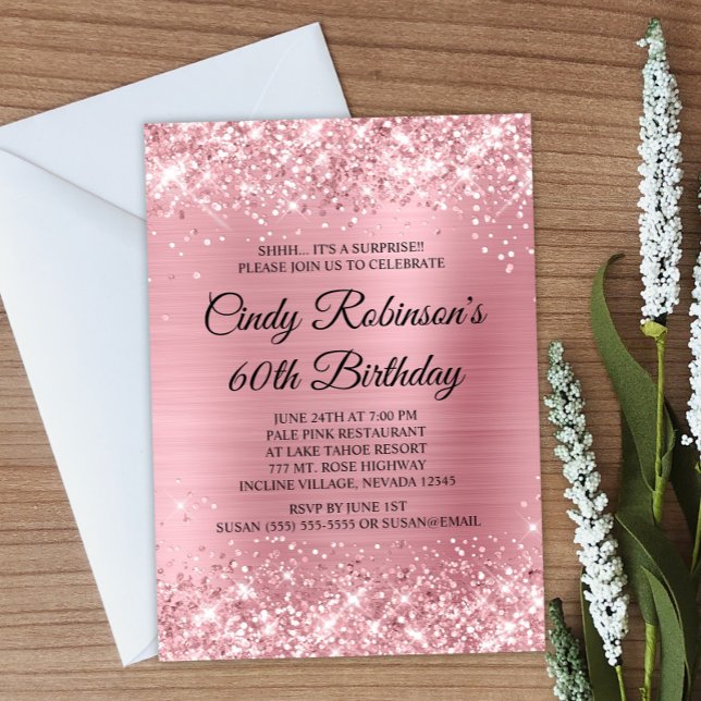Glitzer und Foil 60. Geburtstag Einladung (Create your own pale pink birthday invitation.)
