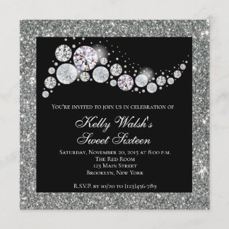 Glitzer und Glam Diamond Sweet 16 Einladung