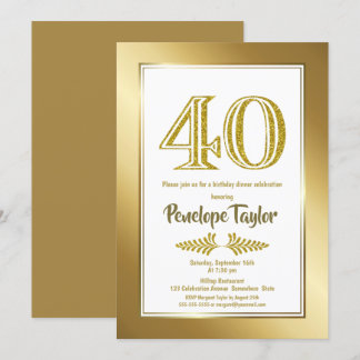 Glitzer und Gold 40. Geburtstag Abendessen Party Einladung