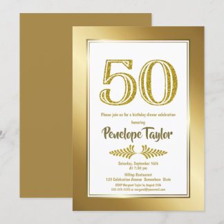 Glitzer und Gold 50. Geburtstag Party Einladung