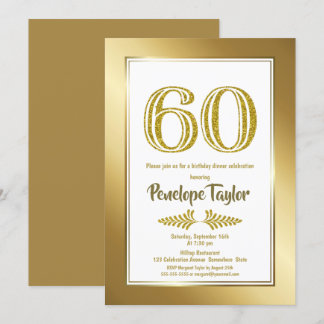 Glitzer und Gold 60. Geburtstag Abendessen Party Einladung