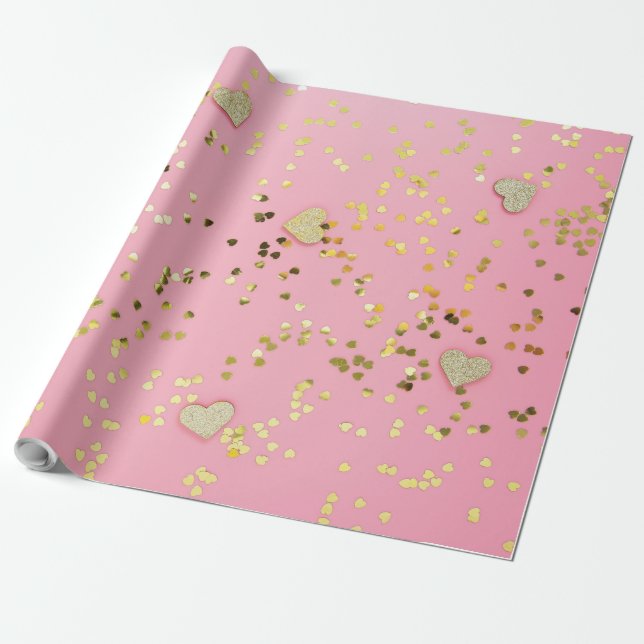 Glitzer und Herz Geschenkpapier (Ungerollt)