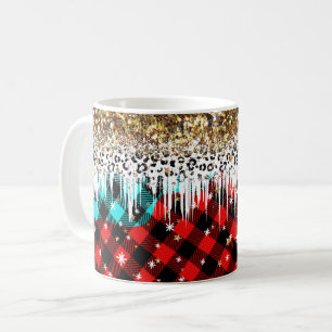 Glitzer und Kariertes Muster mit funkelnder Schnee Kaffeetasse