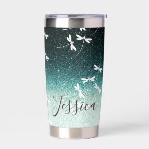 Glitzer und Libellen personalisiert Thermobecher