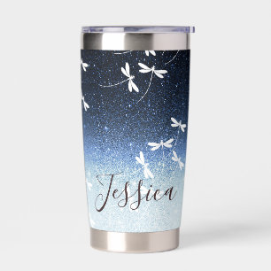 Glitzer und Libellen personalisiert Thermobecher