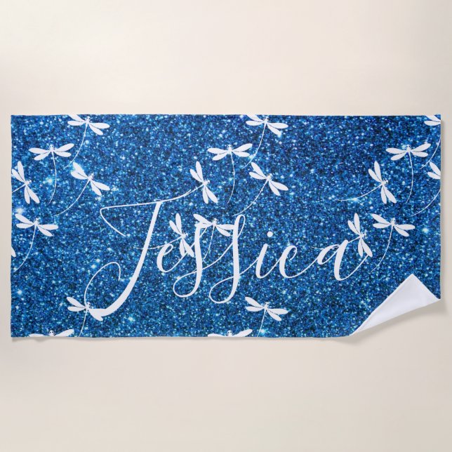 Glitzer und Libellen personalisierte Badetücher Strandtuch (Vorderseite)