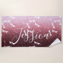 Glitzer und Libellen personalisierte Badetücher Strandtuch