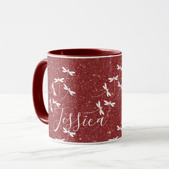Glitzer und Libellen personalisierter Schleim Tasse (Vorderseite Links)