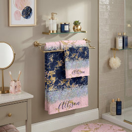 Glitzer und Marmor personalisiert Badhandtuch Set