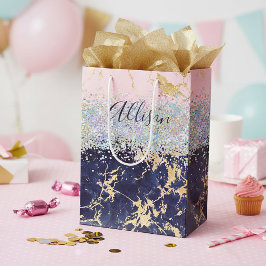 Glitzer und Marmor personalisiert Mittlere Geschenktüte