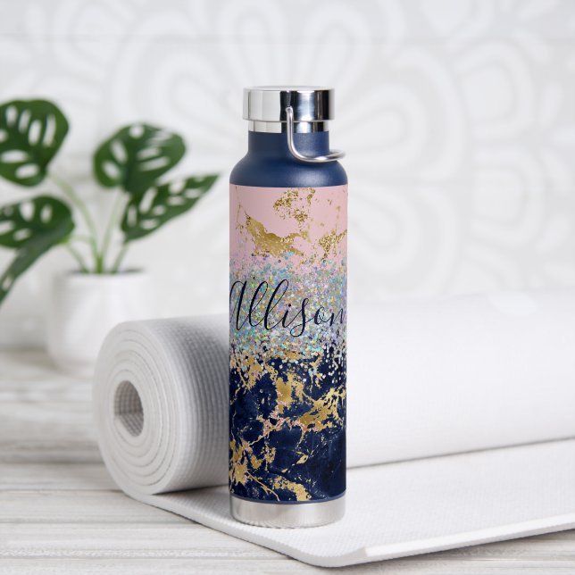 Glitzer und Marmor personalisiert Trinkflasche (Yoga)