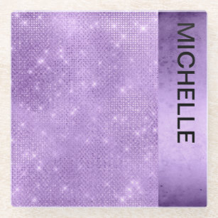 Glitzer und Rheinname Violet-ID673 Glasuntersetzer