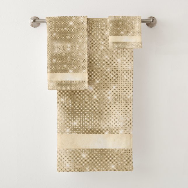 Glitzer und Shine Muster Gold ID671 Badhandtuch Set (Insitu)
