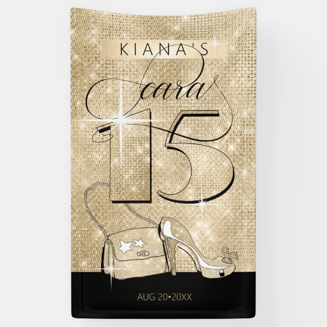 Glitzer und Shine Quinceanera Black/Gold Vrt ID701 Banner (Vertikal)