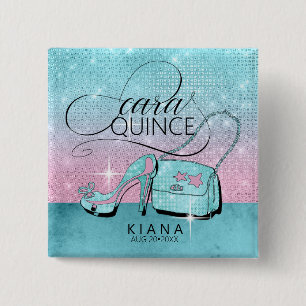 Glitzer und Shine Quinceanera V2 Aquamarin/rosa ID Button