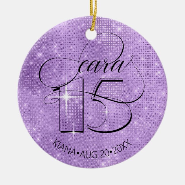 Glitzer und Shine Quinceanera Violet ID701 Keramik Ornament (Vorne)