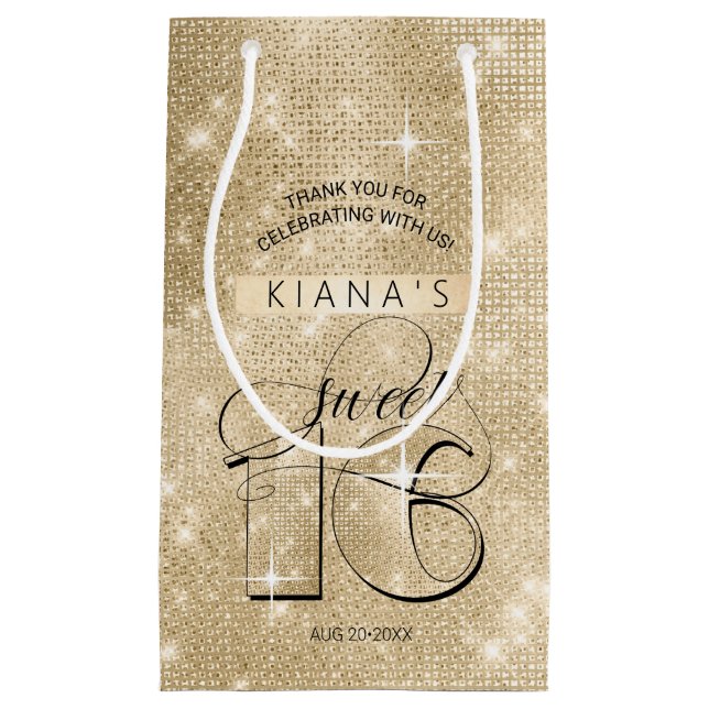 Glitzer und Shine Sweet 16 Gold ID675 Kleine Geschenktüte (Vorderseite)