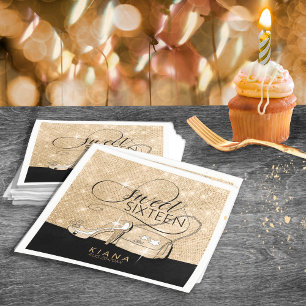 Glitzer und Shine Sweet 16 V2 Black/Gold ID675 Serviette