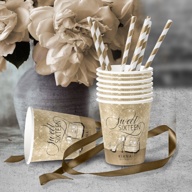 Glitzer und Shine Sweet 16 V2 Gold ID675 Pappbecher (Von Creator hochgeladen)