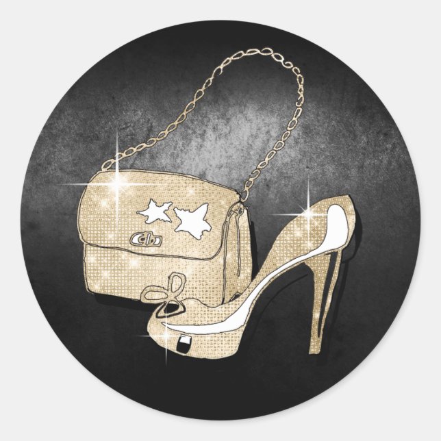 Glitzer und Shine Zubehör Schwarz/Gold ID675 Runder Aufkleber (Vorderseite)