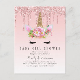 GLITZER UNICORN Baby MIRL Dusche Rosa Gold Postkarte
