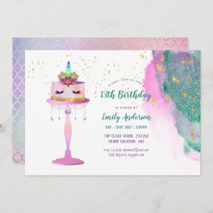 Glitzer Unicorn Cake Pink Gold Foil 13. Geburtstag Einladung