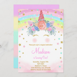Glitzer Unicorn Einladung zum Geburtstag