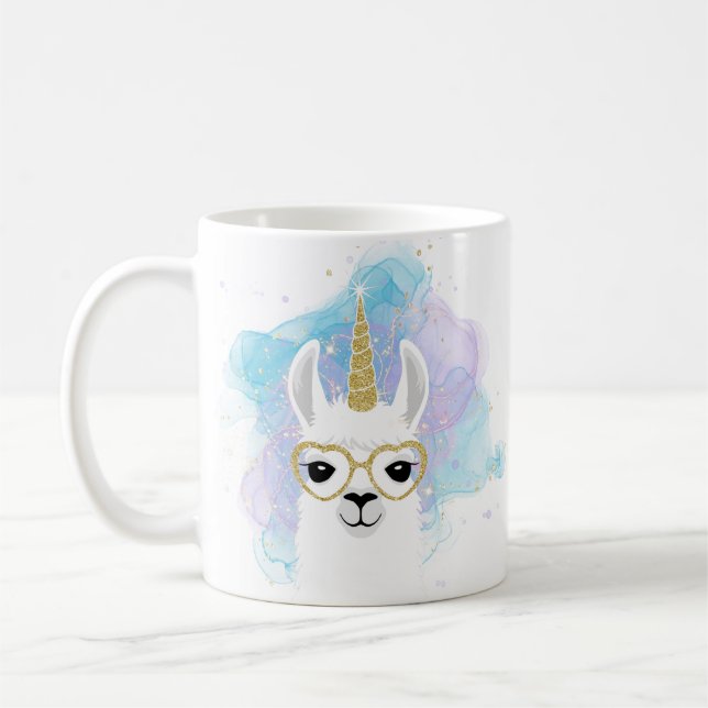 Glitzer Unicorn Llama Tasse (Links)