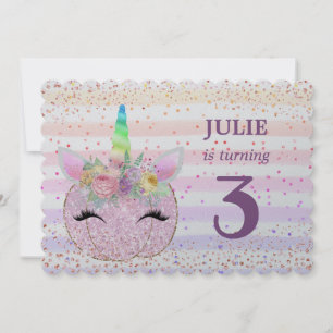 Glitzer Unicorn Pumpkin Girls 3. Geburtstag Einladung