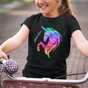 Glitzer Unicorn Rainbow mit Vorname T-Shirt