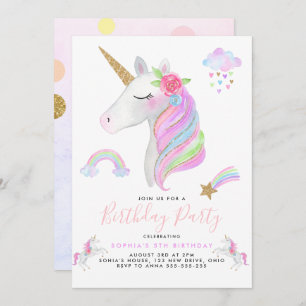 Glitzer Unicorn Rainbow Pastel Birthday Girl Einladung