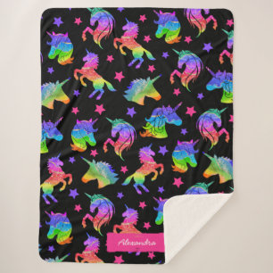 Glitzer Unicorn Regenbogenmuster mit Vorname Sherpadecke