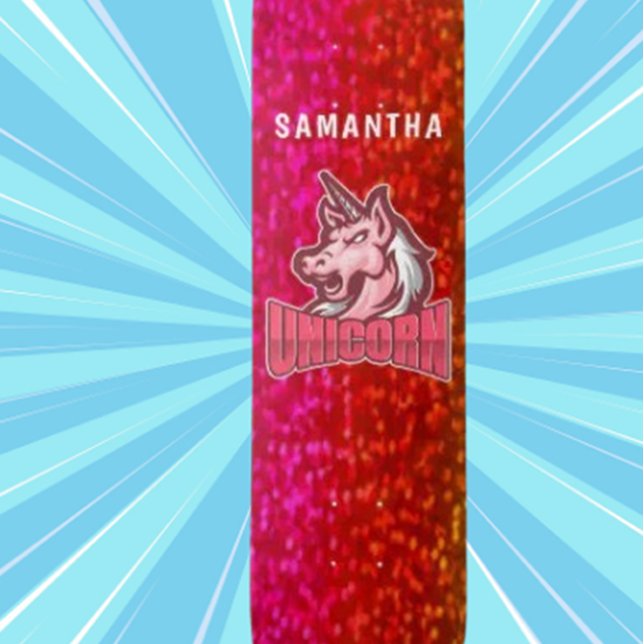 Glitzer Unicorn Skateboard (Personalized Skateboard Name)