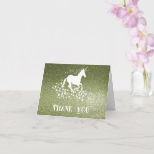 Glitzer Unicorn und Stars Vielen Dank   Grüne Kart Karte