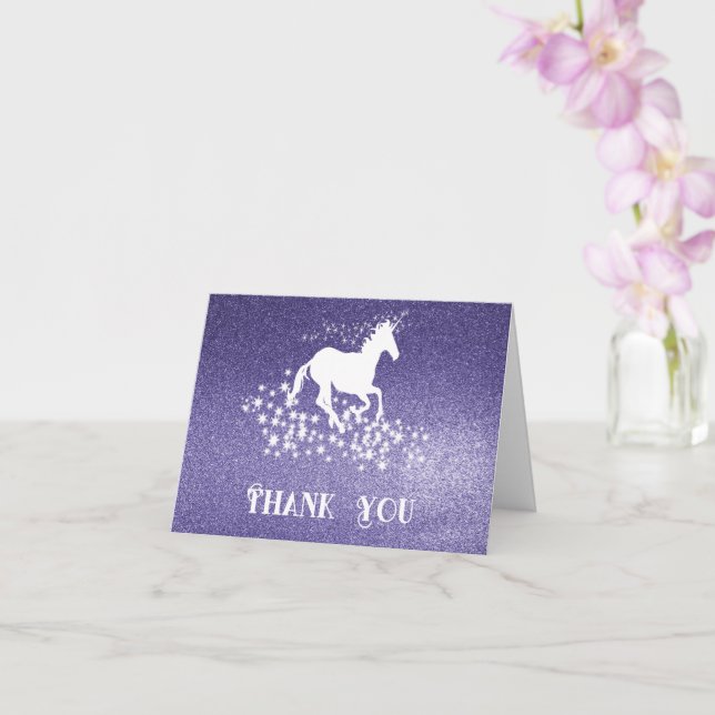 Glitzer Unicorn und Stars Vielen Dank | Lila Karte (Orchidee)
