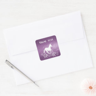 Glitzer Unicorn und Stars Vielen Dank Magenta Quadratischer Aufkleber