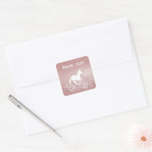 Glitzer Unicorn und Stars Vielen Dank Rosa Quadratischer Aufkleber