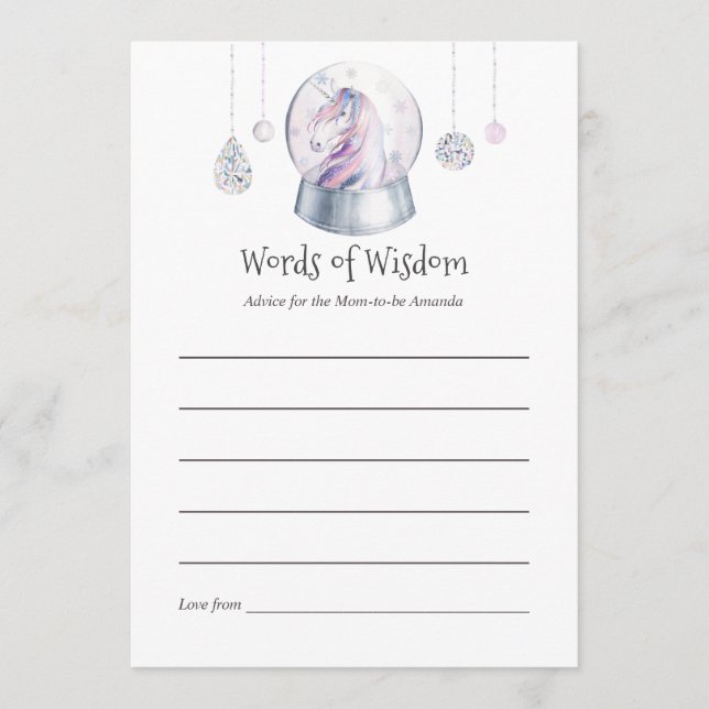 Glitzer Unicorn Weihnachtsdusche Mama Beratung Hinweiskarte (Vorderseite)