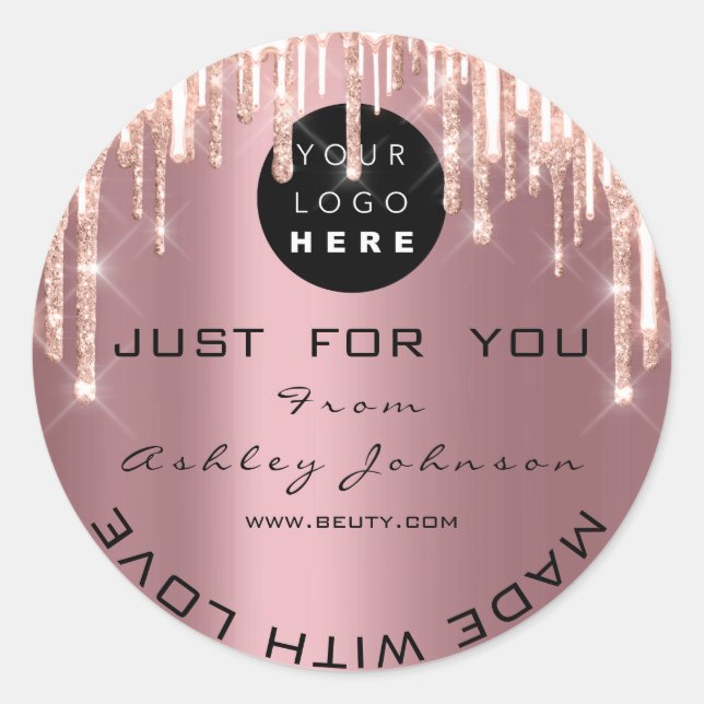 Glitzer Vielen Dank Logos Rose Tropfen aus Liebe P Runder Aufkleber (Vorderseite)