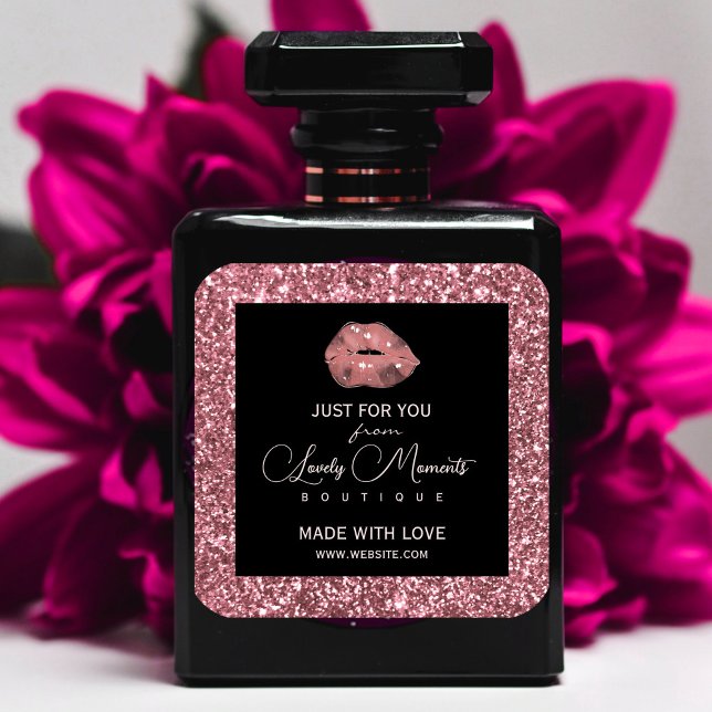 Glitzer Vielen Dank Rose Gold Circle Boutique Logo Quadratischer Aufkleber (Glitter Thank Rose Gold Circle Boutique Logo Sticker #lips #watercolorlips #addlogo #beautylabels)