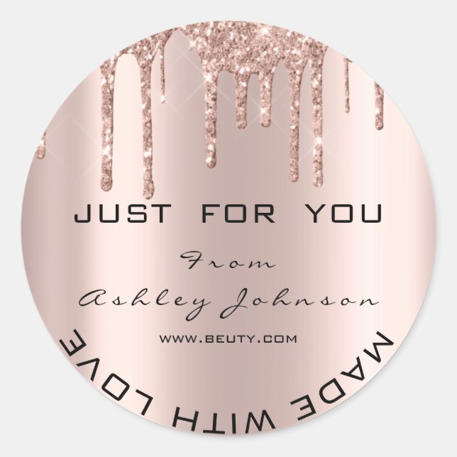 Glitzer Vielen Dank Rose Gold gemacht mit Liebe Runder Aufkleber (Vorderseite)
